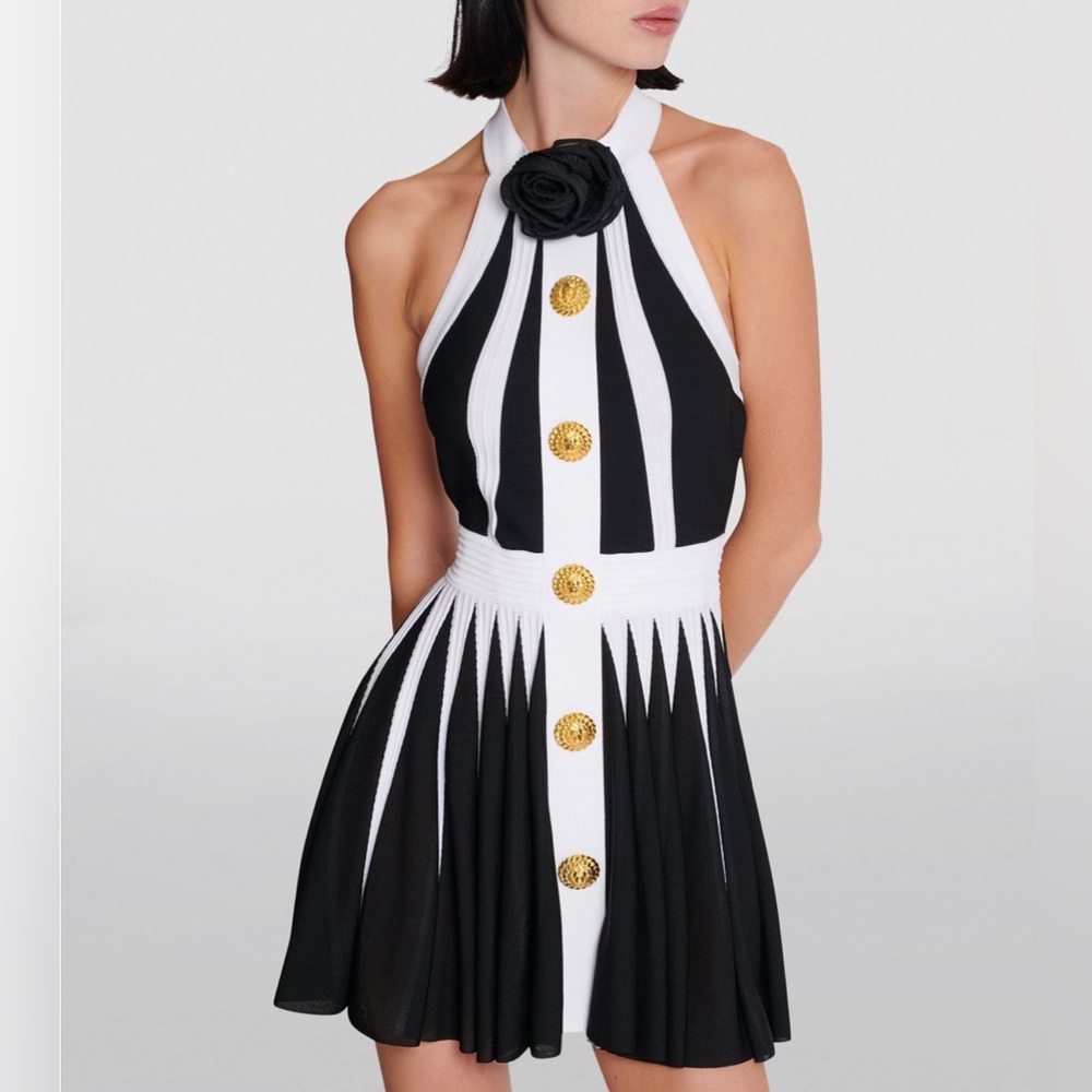 Balmain Rose-Appliqué Backless Dress NWT